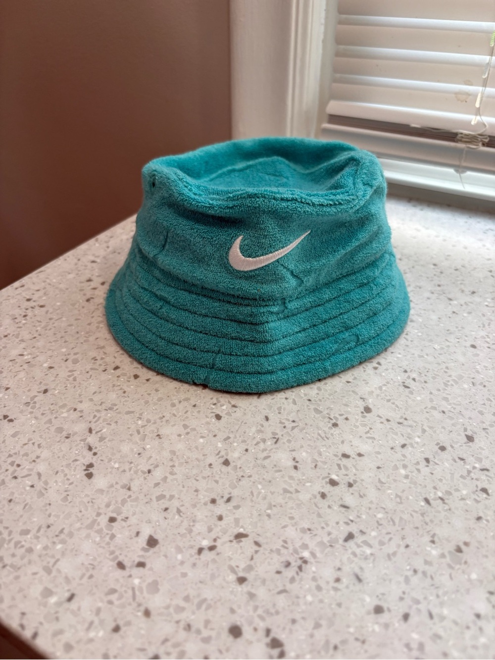 NWOT Nike Kids Teal Terry Bucket Hat with White Swoosh - 6 months